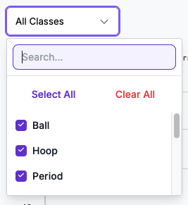 Class dropdown filter