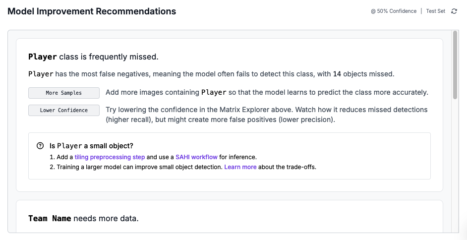 Model improvement recommendations