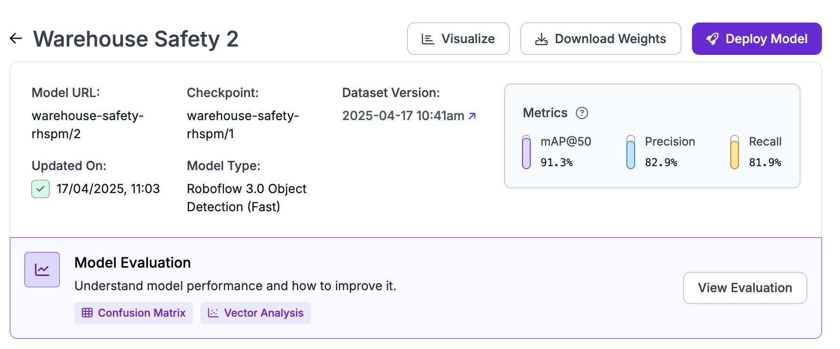 View Evaluation button