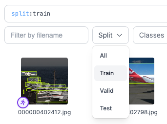 Search by dataset split