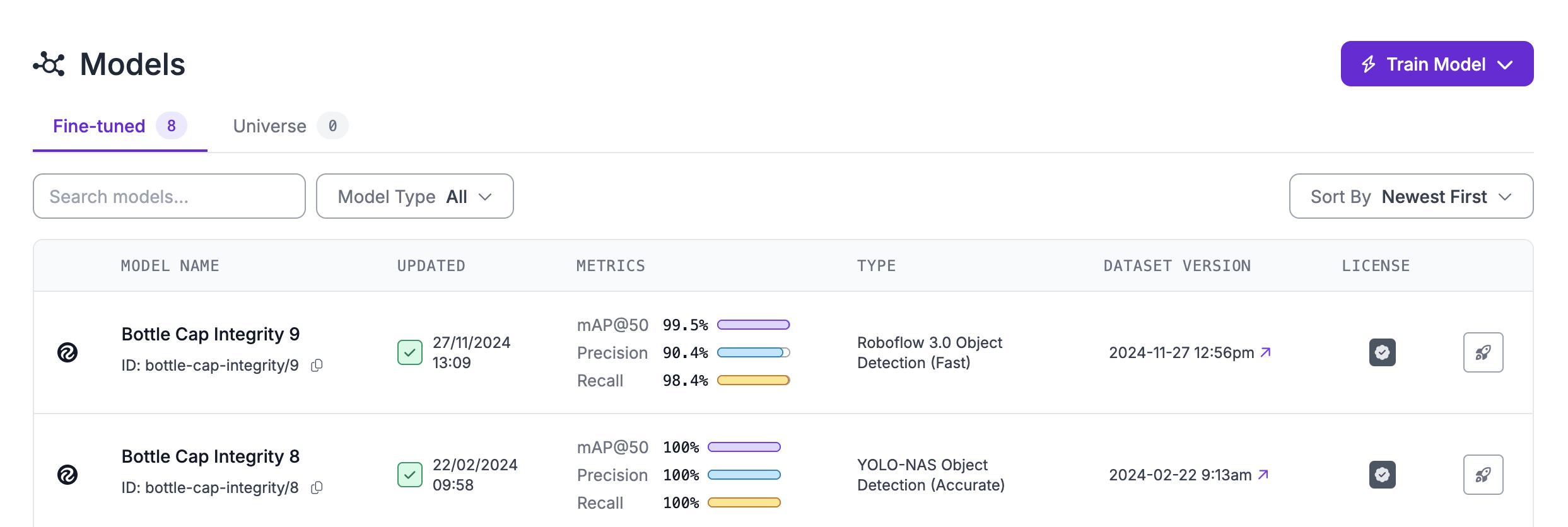 Models tab in the sidebar