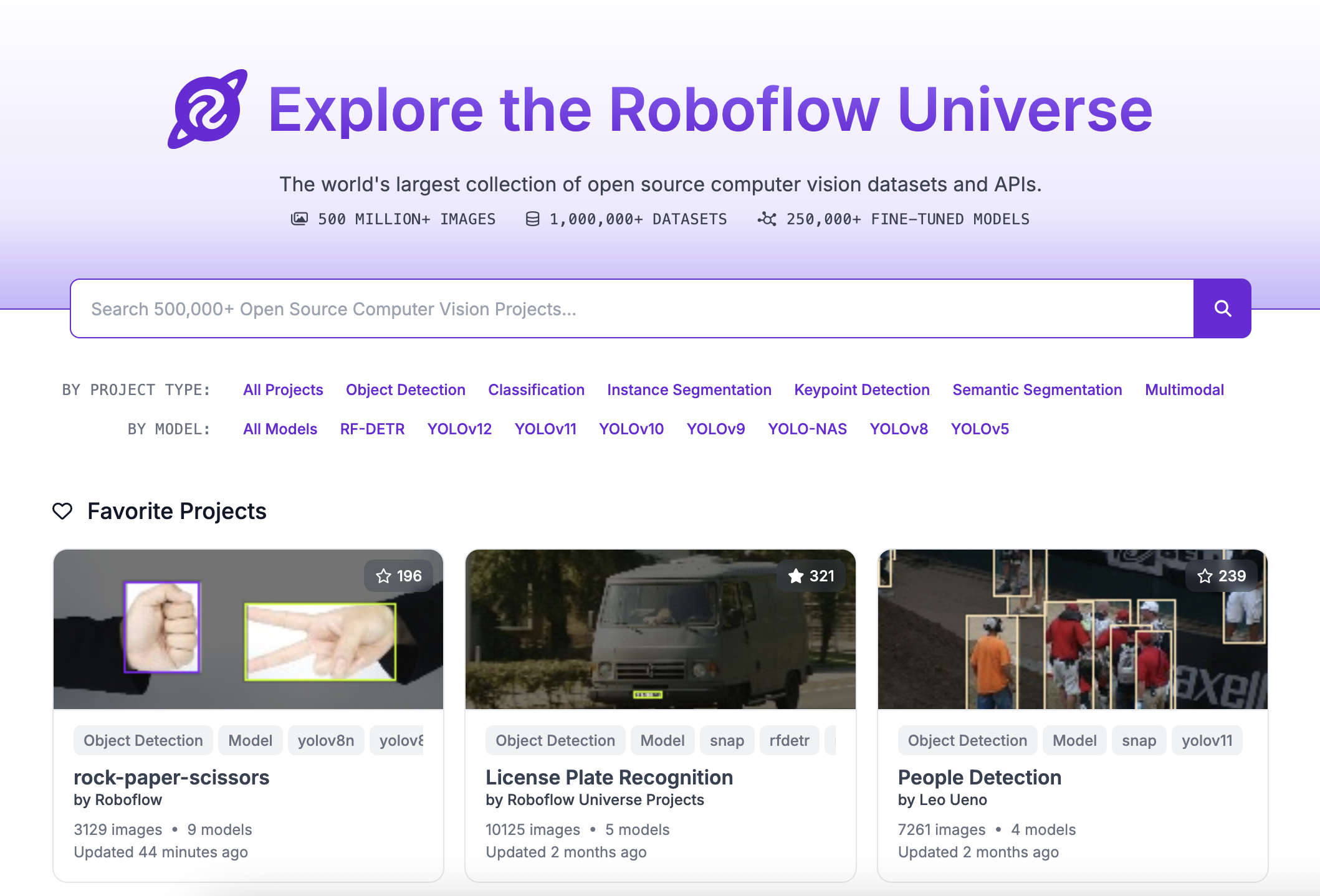 The Roboflow Universe home page.