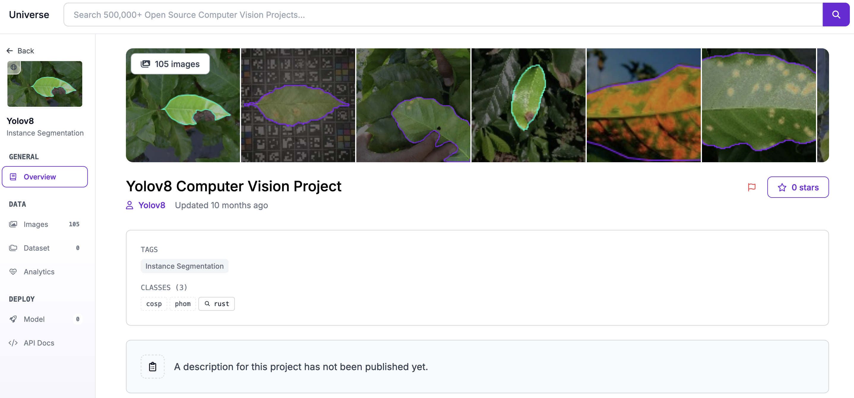 Universe dataset detail