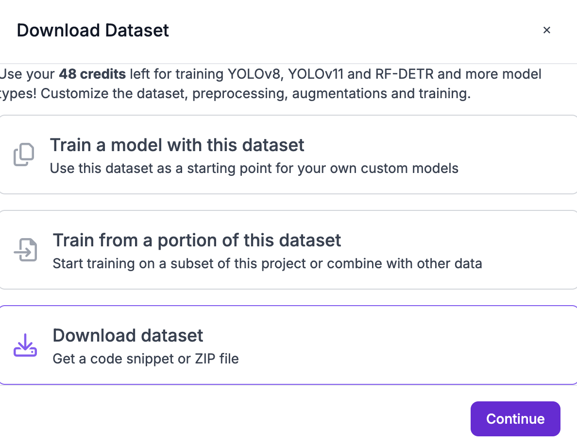Download dataset options