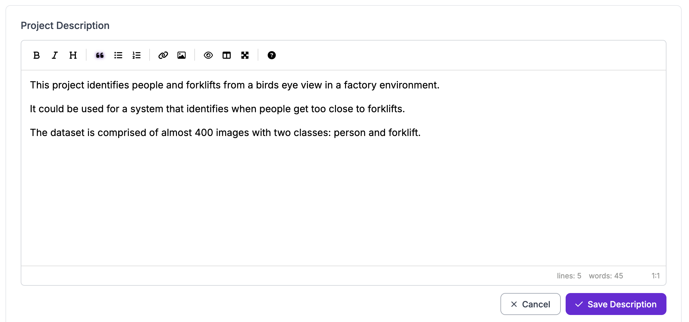 Edit project description